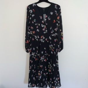 meadow floral pleated wrap dress